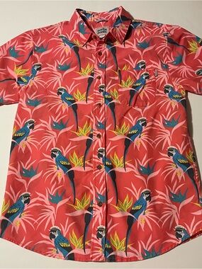 Party Pants Men's Red Tropical Parrot Button-Down Shirt